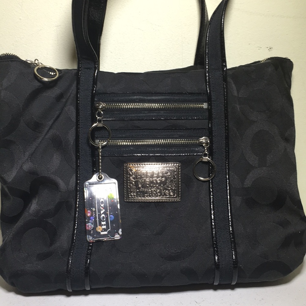 Coach black poppy signature op art tote